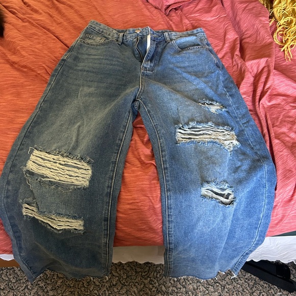 Cider Light Blue Distressed Wide Leg Jeans - Picture 3 of 3